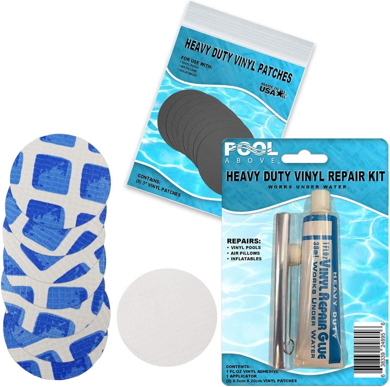 Pool Above Underwater Pool Repair kit for Frame Set and Easy Set Pool | Vinyl Glue and Reinforced Patch Material to Match Your Pool | Blue and White Pool Liner Patch kit - Image 1